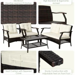 Tangkula Outdoor Rattan Furniture Set, Patiojoy Outdoor Wicker Sofa Set