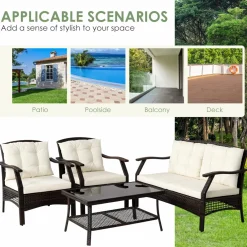 Tangkula Outdoor Rattan Furniture Set, Patiojoy Outdoor Wicker Sofa Set