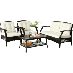 Tangkula Outdoor Rattan Furniture Set, Patiojoy Outdoor Wicker Sofa Set