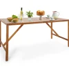 Tangkula Outdoor Rectangle Dining Table, Acacia Wood Table with 2 Inch Umbrella Hole, Spacious Slatted Tabletop for 6 Person