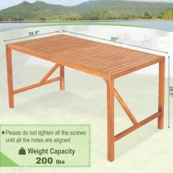 Tangkula Outdoor Rectangle Dining Table, Acacia Wood Table with 2 Inch Umbrella Hole, Spacious Slatted Tabletop for 6 Person