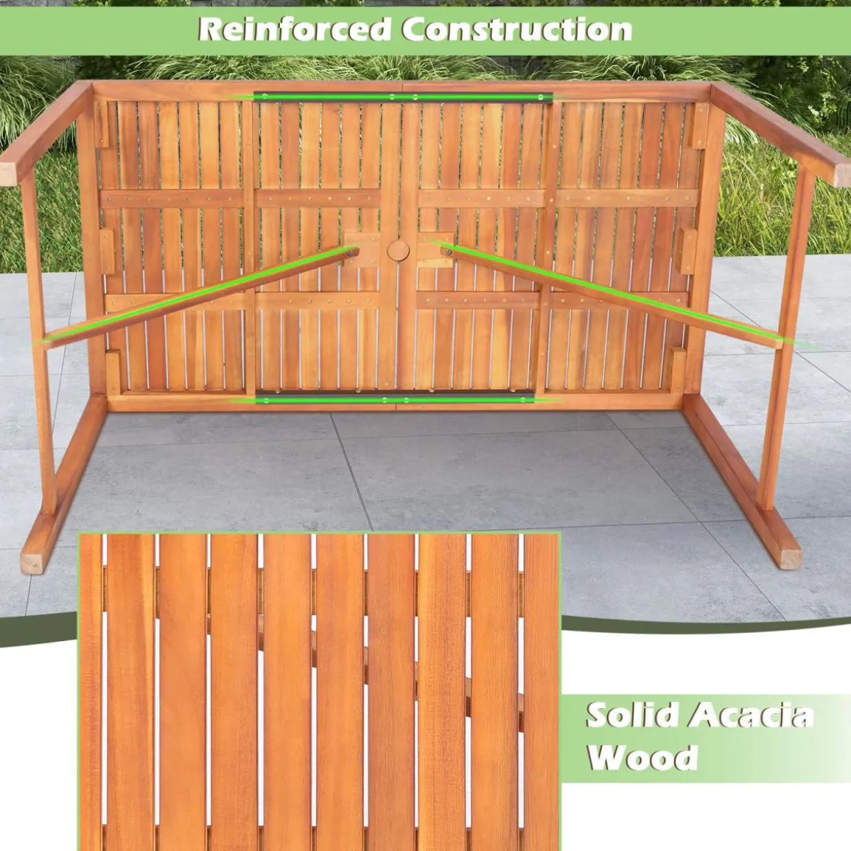 Tangkula Outdoor Rectangle Dining Table, Acacia Wood Table with 2 Inch Umbrella Hole, Spacious Slatted Tabletop for 6 Person