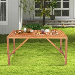 Tangkula Outdoor Rectangle Dining Table, Acacia Wood Table with 2 Inch Umbrella Hole, Spacious Slatted Tabletop for 6 Person