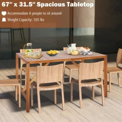 Tangkula Outdoor Rectangle Dining Table, Acacia Wood Table with 2 Inch Umbrella Hole, Spacious Slatted Tabletop for 6 Person