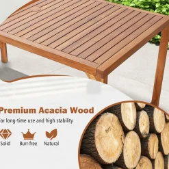 Tangkula Outdoor Rectangle Dining Table, Acacia Wood Table with 2 Inch Umbrella Hole, Spacious Slatted Tabletop for 6 Person
