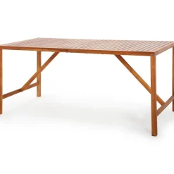 Tangkula Outdoor Rectangle Dining Table, Acacia Wood Table with 2 Inch Umbrella Hole, Spacious Slatted Tabletop for 6 Person