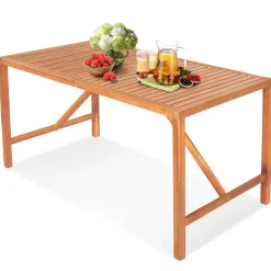 Tangkula Outdoor Rectangle Dining Table, Acacia Wood Table with 2 Inch Umbrella Hole, Spacious Slatted Tabletop for 6 Person