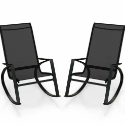 Tangkula Outdoor Rocking Chairs Set of 2/4, Patio Sling Fabric Rockers with Ergonomic Backrest & Seat