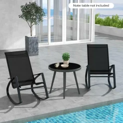 Tangkula Outdoor Rocking Chairs Set of 2/4, Patio Sling Fabric Rockers with Ergonomic Backrest & Seat