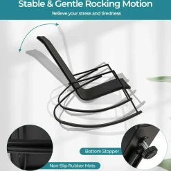Tangkula Outdoor Rocking Chairs Set of 2/4, Patio Sling Fabric Rockers with Ergonomic Backrest & Seat
