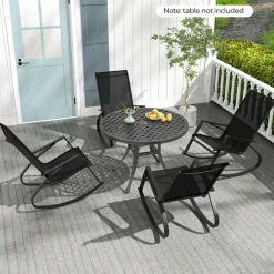 Tangkula Outdoor Rocking Chairs Set of 2/4, Patio Sling Fabric Rockers with Ergonomic Backrest & Seat