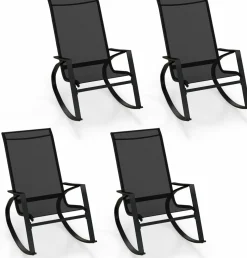 Tangkula Outdoor Rocking Chairs Set of 2/4, Patio Sling Fabric Rockers with Ergonomic Backrest & Seat