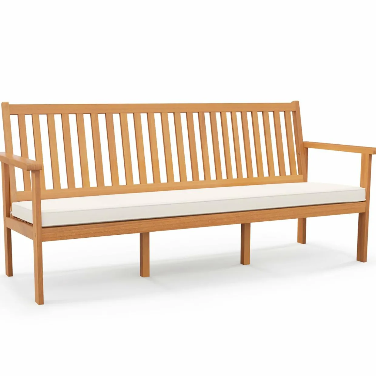 Tangkula Outdoor 3-Seat Wood Bench, 64 Inches Extra Long Acacia Chair w/Seat Cushion