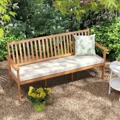 Tangkula Outdoor 3-Seat Wood Bench, 64 Inches Extra Long Acacia Chair w/Seat Cushion
