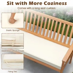 Tangkula Outdoor 3-Seat Wood Bench, 64 Inches Extra Long Acacia Chair w/Seat Cushion