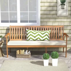 Tangkula Outdoor 3-Seat Wood Bench, 64 Inches Extra Long Acacia Chair w/Seat Cushion