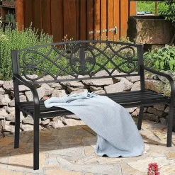 Tangkula Outdoor Steel Garden Bench Park Bench