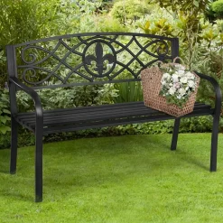 Tangkula Outdoor Steel Garden Bench Park Bench