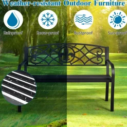 Tangkula Outdoor Steel Garden Bench Park Bench
