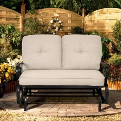 Tangkula Outdoor Swing Glider Chair , Patio Glider Bench for 2 Persons, Outdoor Rocking Loveseat with Steel Frame