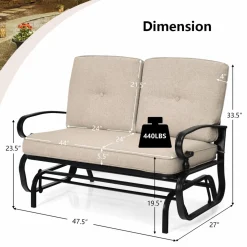 Tangkula Outdoor Swing Glider Chair , Patio Glider Bench for 2 Persons, Outdoor Rocking Loveseat with Steel Frame