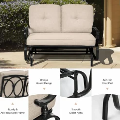 Tangkula Outdoor Swing Glider Chair , Patio Glider Bench for 2 Persons, Outdoor Rocking Loveseat with Steel Frame