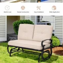 Tangkula Outdoor Swing Glider Chair , Patio Glider Bench for 2 Persons, Outdoor Rocking Loveseat with Steel Frame