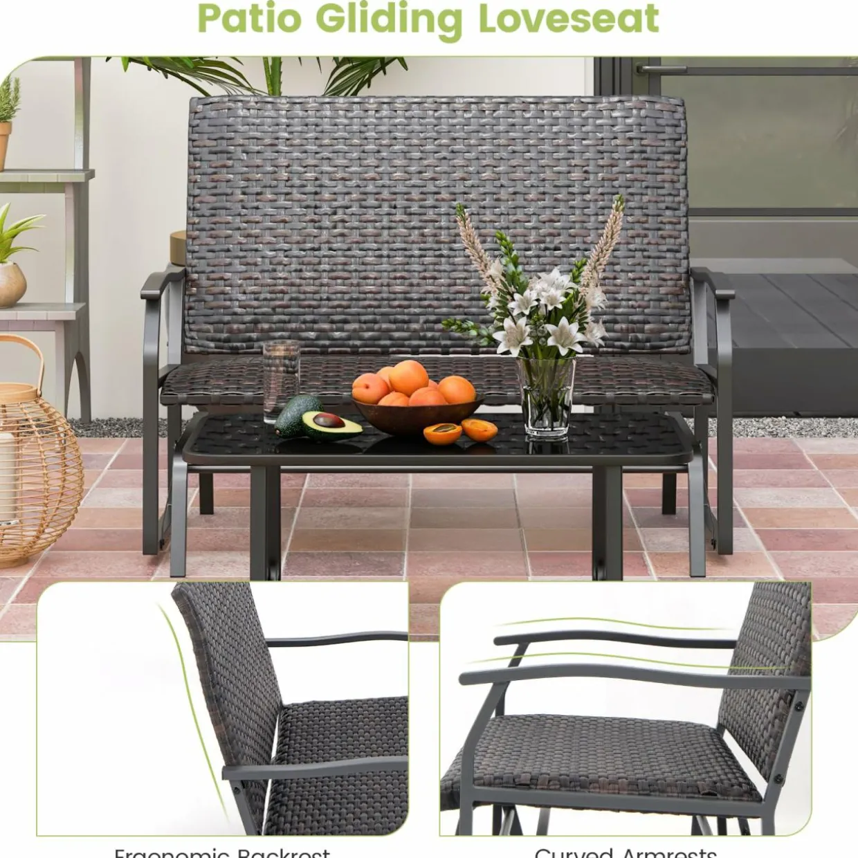 Tangkula Outdoor Swing Glider Bench
