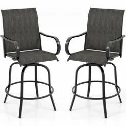 Tangkula Outdoor Swivel Bar Stools, Bar Height Tall Patio Chairs with Armrests & High Back