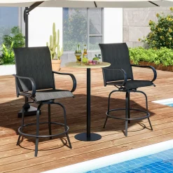 Tangkula Outdoor Swivel Bar Stools, Bar Height Tall Patio Chairs with Armrests & High Back