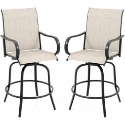Tangkula Outdoor Swivel Bar Stools, Bar Height Tall Patio Chairs with Armrests & High Back