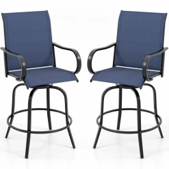 Tangkula Outdoor Swivel Bar Stools, Bar Height Tall Patio Chairs with Armrests & High Back
