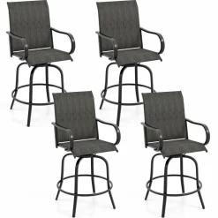 Tangkula Outdoor Swivel Bar Stools, Bar Height Tall Patio Chairs with Armrests & High Back