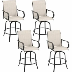 Tangkula Outdoor Swivel Bar Stools, Bar Height Tall Patio Chairs with Armrests & High Back
