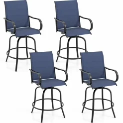 Tangkula Outdoor Swivel Bar Stools, Bar Height Tall Patio Chairs with Armrests & High Back