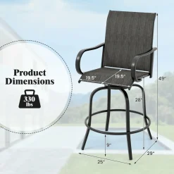 Tangkula Outdoor Swivel Bar Stools, Bar Height Tall Patio Chairs with Armrests & High Back