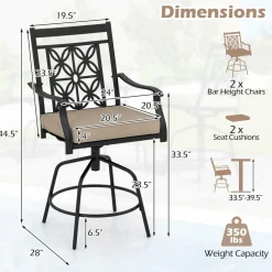 Tangkula Outdoor Swivel Bar Stools Set, Bar Height Patio Chairs with Seat Cushions