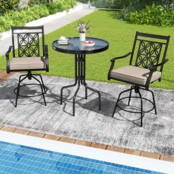 Tangkula Outdoor Swivel Bar Stools Set, Bar Height Patio Chairs with Seat Cushions