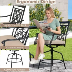 Tangkula Outdoor Swivel Bar Stools Set, Bar Height Patio Chairs with Seat Cushions