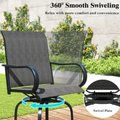 Tangkula Outdoor Swivel Bar Stools, Bar Height Tall Patio Chairs with Armrests & High Back