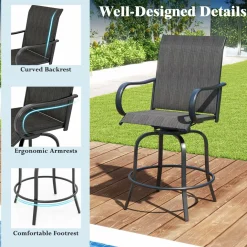 Tangkula Outdoor Swivel Bar Stools, Bar Height Tall Patio Chairs with Armrests & High Back