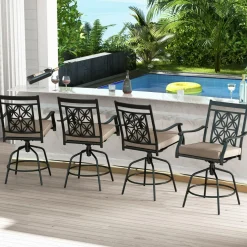 Tangkula Outdoor Swivel Bar Stools Set, Bar Height Patio Chairs with Seat Cushions