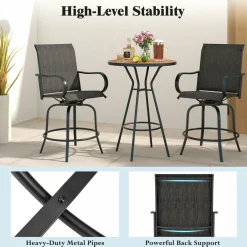 Tangkula Outdoor Swivel Bar Stools, Bar Height Tall Patio Chairs with Armrests & High Back