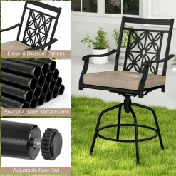 Tangkula Outdoor Swivel Bar Stools Set, Bar Height Patio Chairs with Seat Cushions