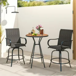 Tangkula Outdoor Swivel Bar Stools, Bar Height Tall Patio Chairs with Armrests & High Back