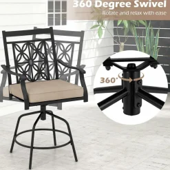 Tangkula Outdoor Swivel Bar Stools Set, Bar Height Patio Chairs with Seat Cushions