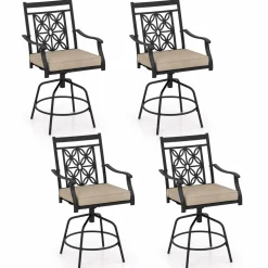 Tangkula Outdoor Swivel Bar Stools Set, Bar Height Patio Chairs with Seat Cushions