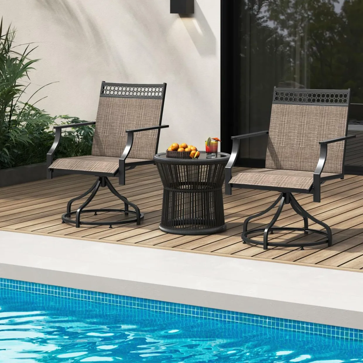 Tangkula Outdoor Swivel Dining Chairs Set of 2/4, Patio Chairs with Quick-Drying Fabric and Metal Frame