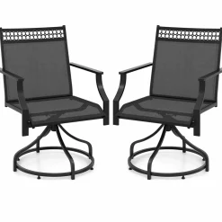 Tangkula Outdoor Swivel Dining Chairs Set of 2/4, Patio Chairs with Quick-Drying Fabric and Metal Frame