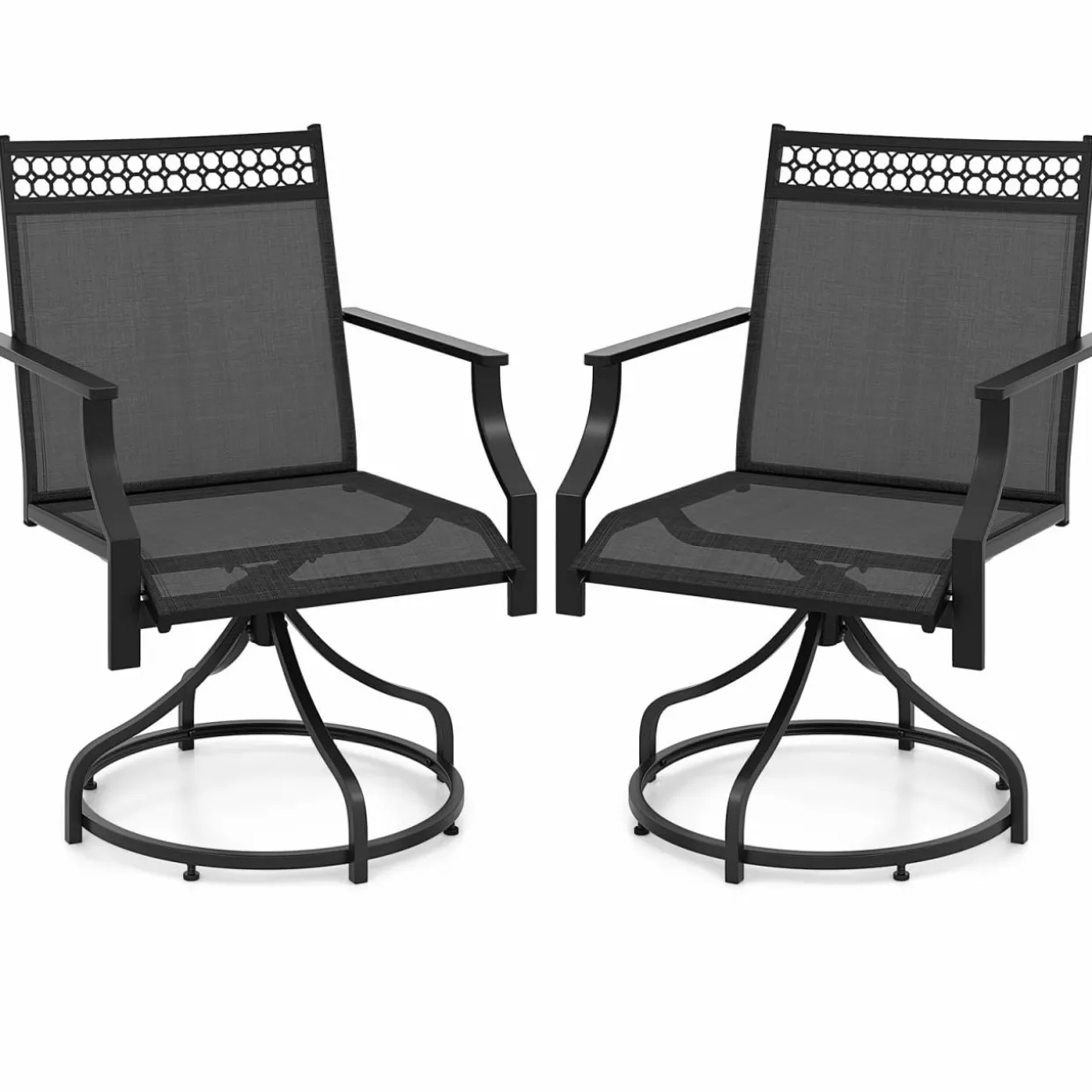 Tangkula Outdoor Swivel Dining Chairs Set of 2/4, Patio Chairs with Quick-Drying Fabric and Metal Frame